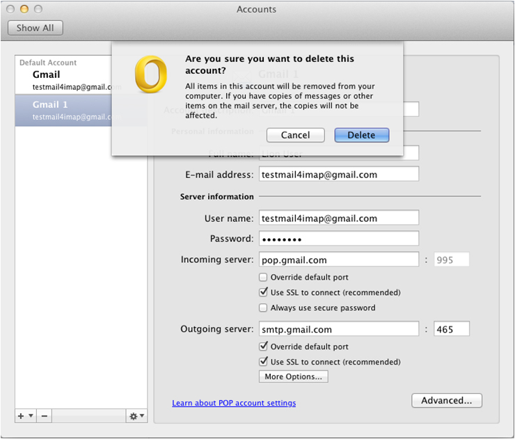 pop or imap for gmail in outlook 2011 mac